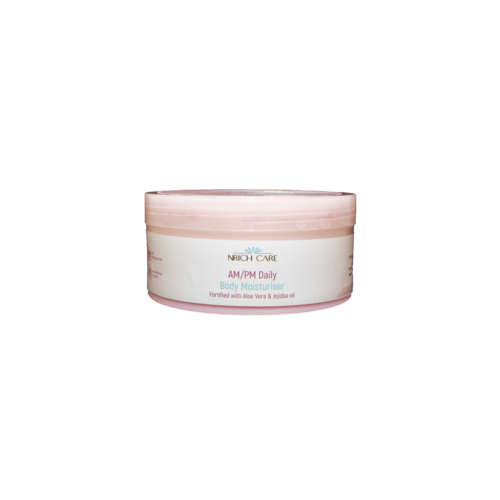 AM/Pm body moisturizer is enhanced with jojoba oil and aloe vera to keep your skin hydrated and moisturized
